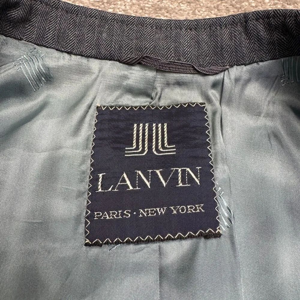 Lanvin Barneys NY Virgin Wool Suit Blazer Jacket Men Gray Herringbone Notch Work
